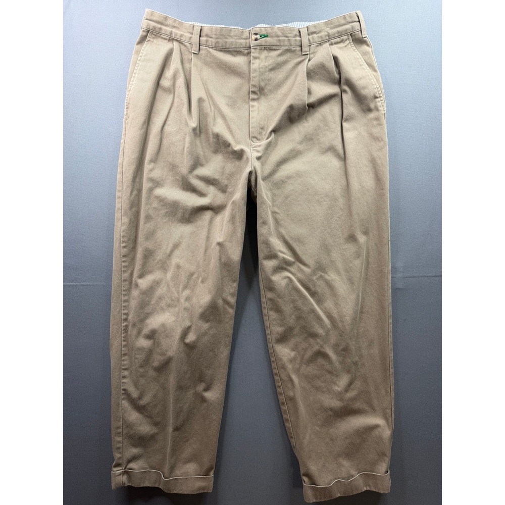 Tommy Hilfiger Chino Pants Mens Tan Pleated Cuffed‎ Cotton 37x30
